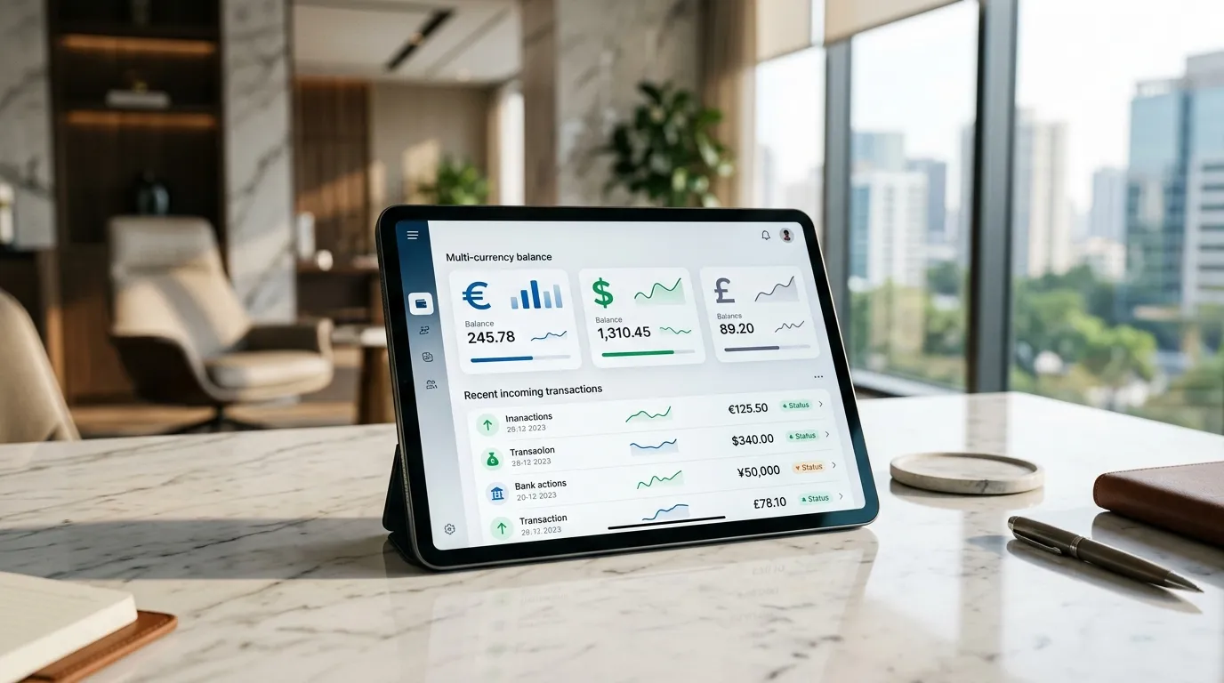 Plataforma digital moderna utilizada para receber pagamentos internacionais nos EUA de forma rápida e eficiente.