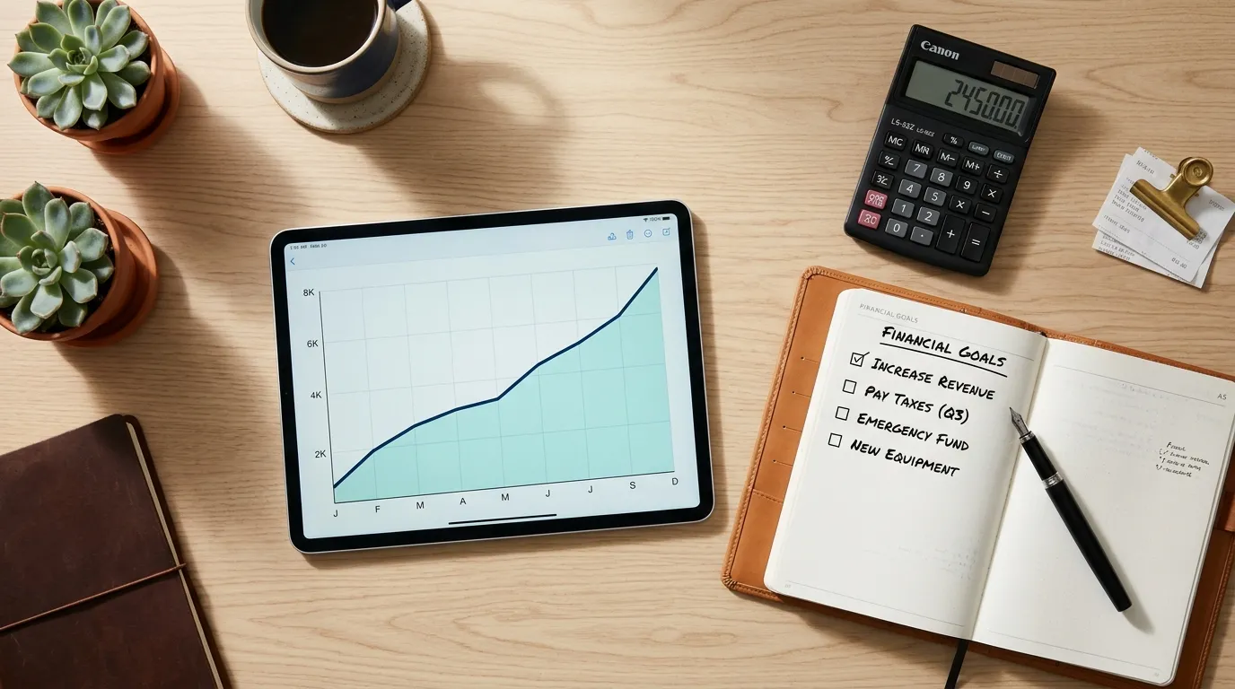 Gráficos financeiros que facilitam a análise de crédito para autônomos organizados na mesa.