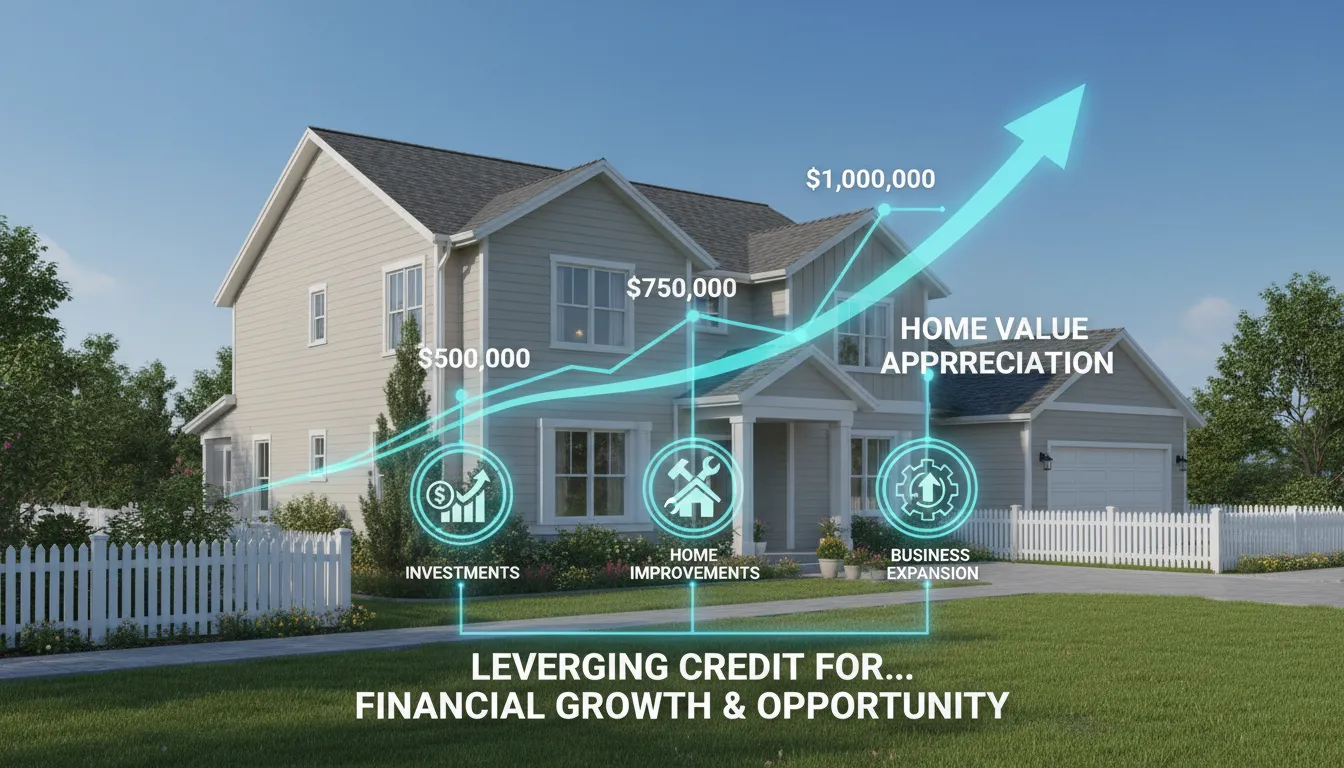 Casa destacando valor crescente e possibilidades de uso do crédito como reformas, investimentos e expansão.