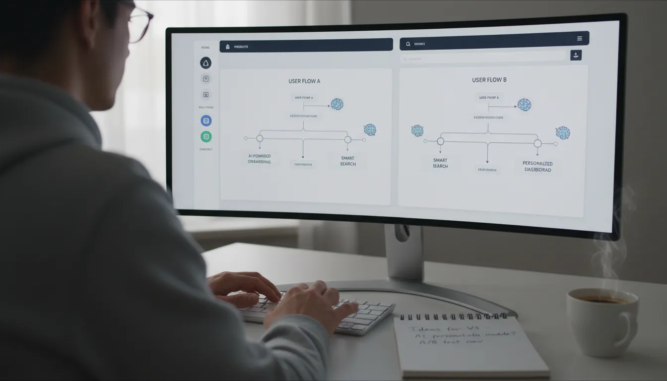 Como Usar ChatGPT para Estruturar Site (Sem Deixar Engessado) 1 Detalhe realista de tipo personalizando UX do site, com fluxos IA e anotações manuais.