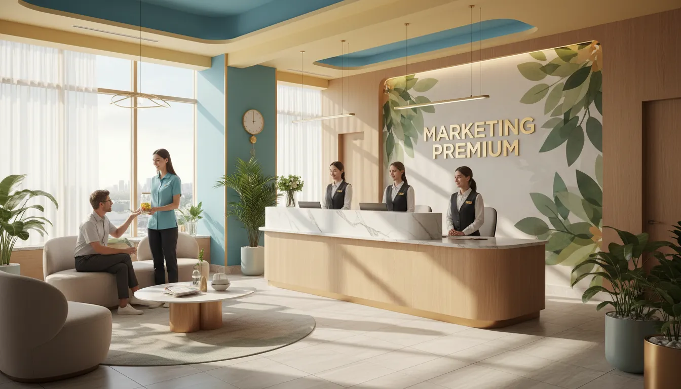 Clínica de bem-estar moderna representando um serviço premium.