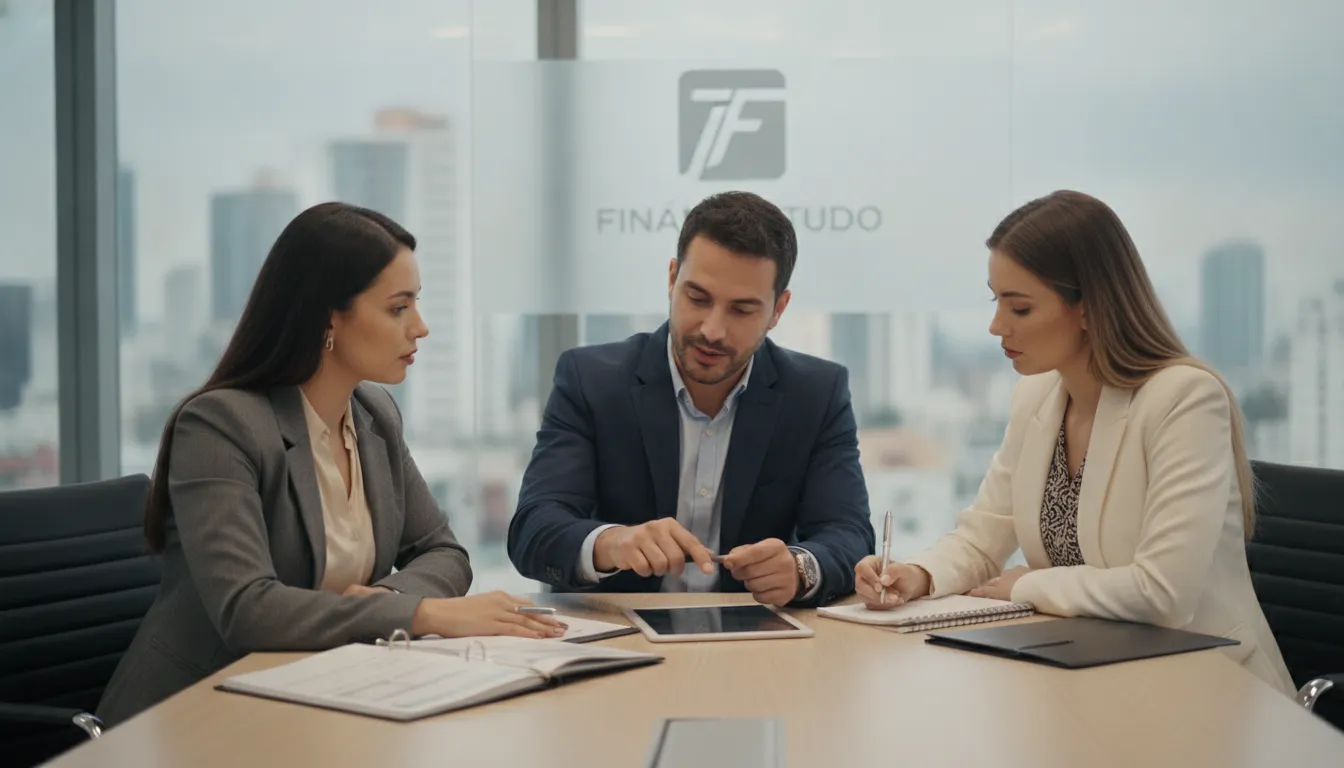 Especialistas da Financia Tudo consultando opções de financiamento para caminhoneiro iniciante com credibilidade.