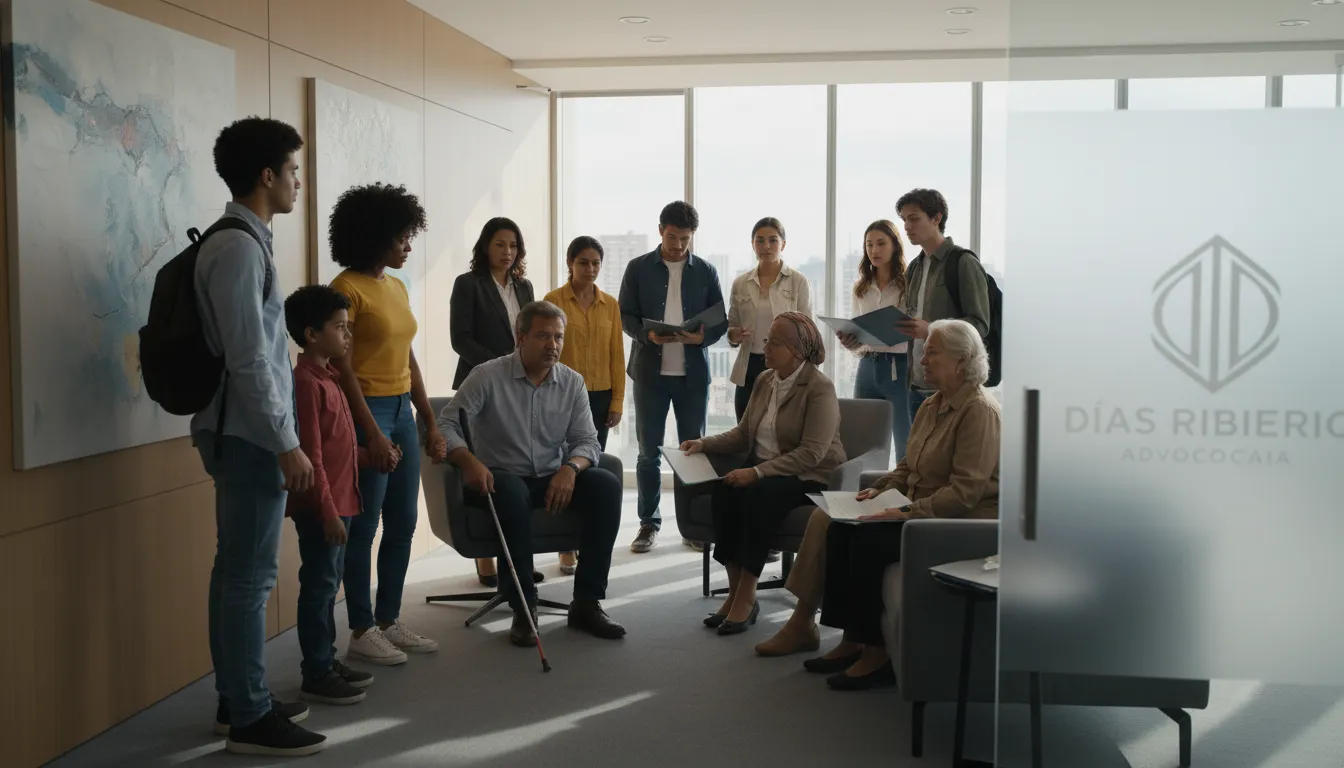 Pessoas diversas buscam advogado em Jaú para ações contra plano de saúde. Esperança e justiça coletiva.