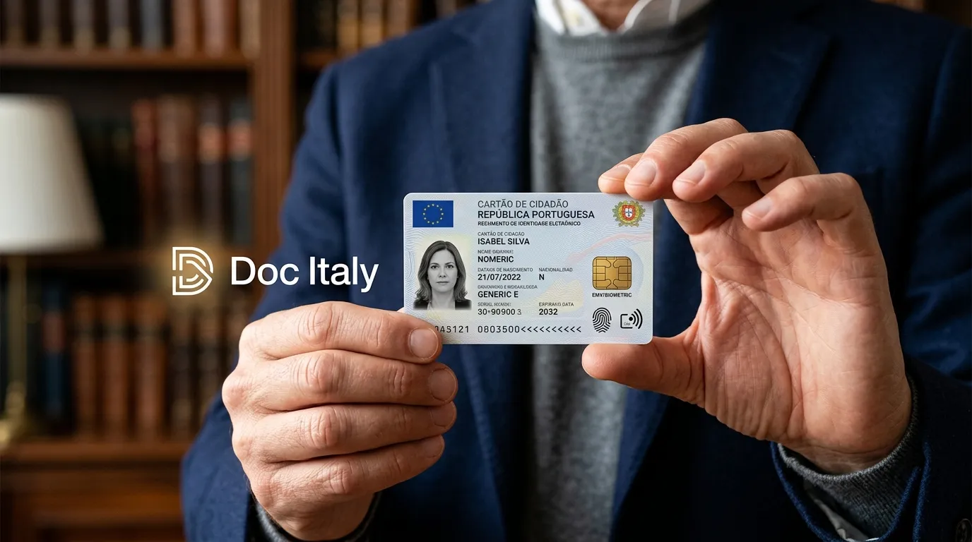 Mão segurando documento após emissão da CIE Carta d'Identità Elettronica de forma rápida.