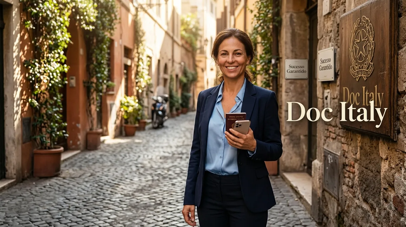 Profissional sorrindo com passaporte mostrando o sucesso de ser nômade digital na Itália.