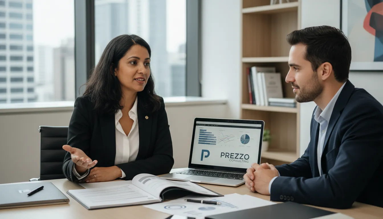 Consultor da Prezzo Consulting orientando sobre abertura de conta nos EUA para Brasileiros e conformidade fiscal.