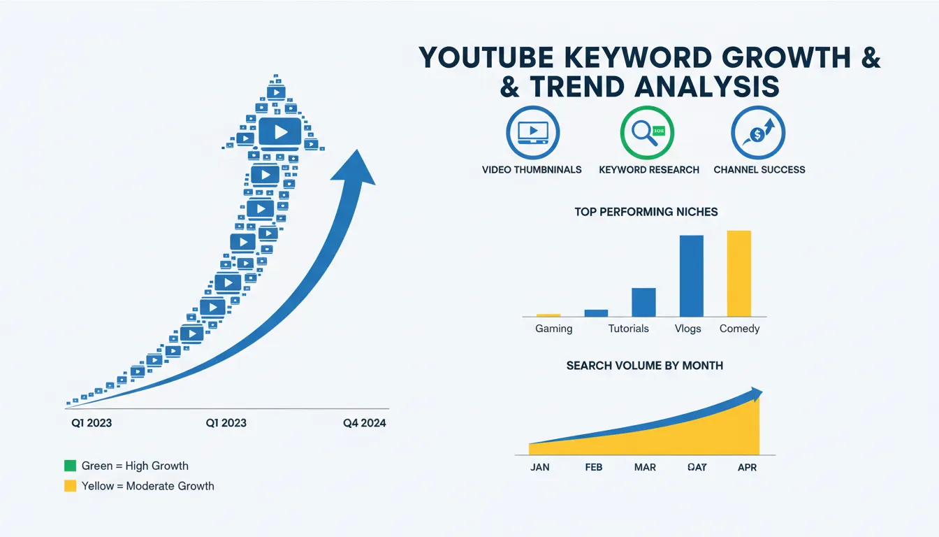 Ilustração de tendências e crescimento por meio de análise de palavras-chave para YouTube