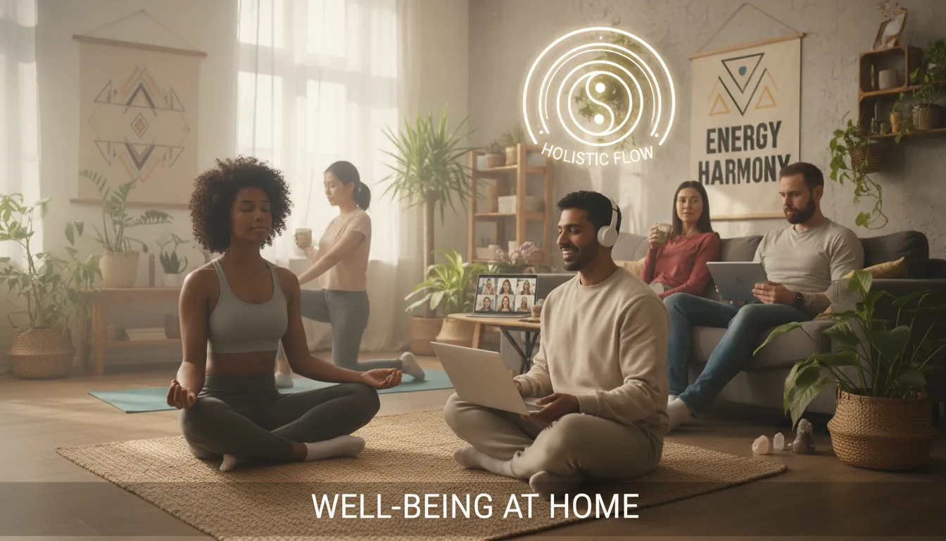 Pessoas de diferentes perfis sentindo os benefícios da harmonização energética em casa