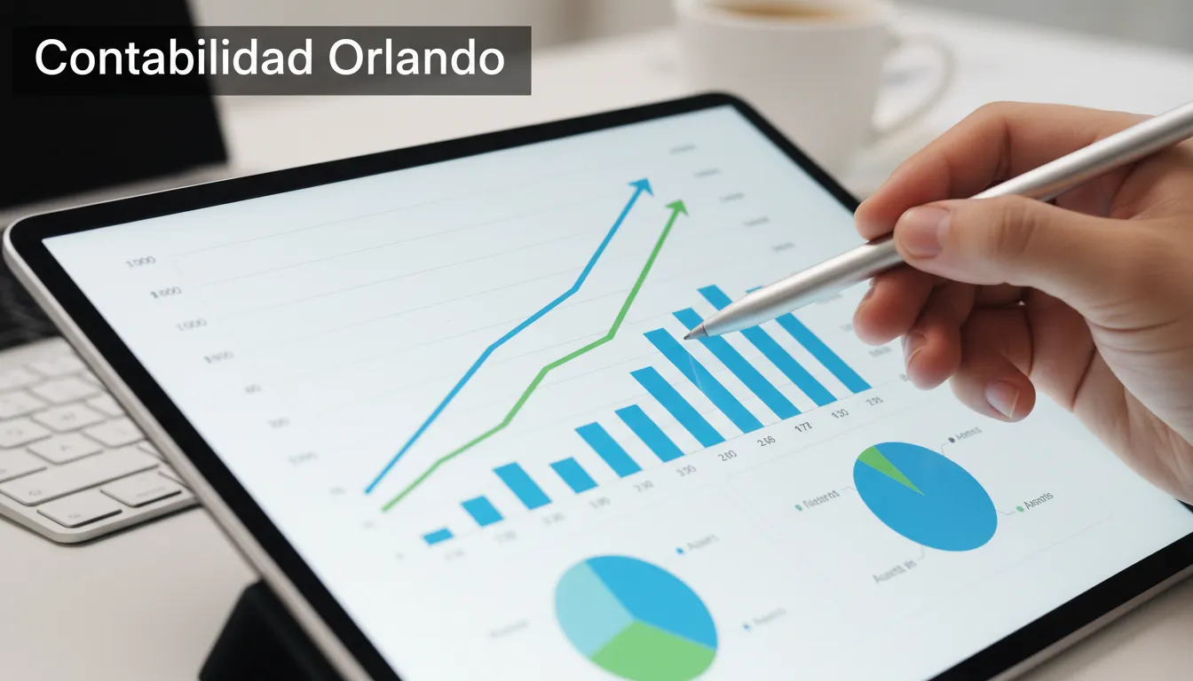 Gráficos y datos financieros que simbolizan la planificación y el crecimiento empresarial, representando los servicios de una oficina de contabilidad en Orlando.
