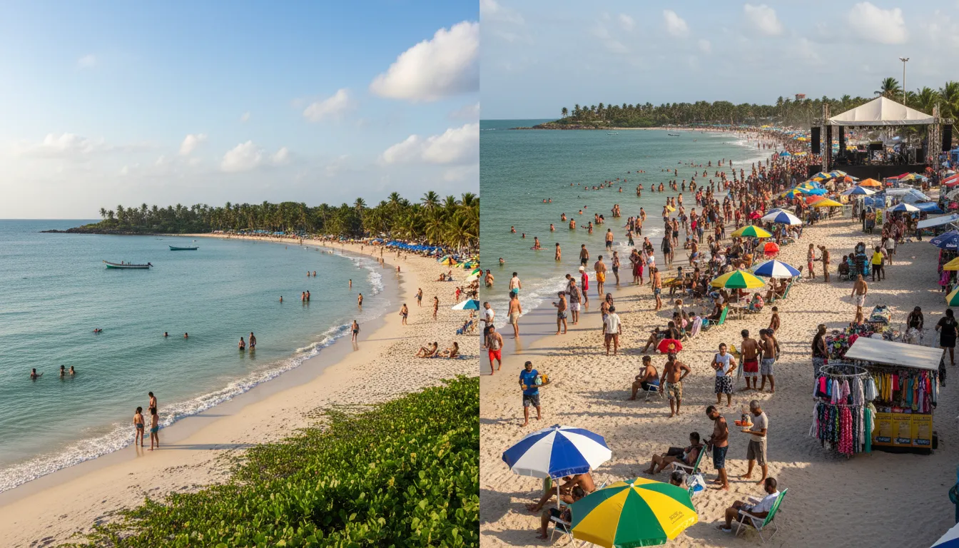 Comparativo entre a tranquilidade de Arraial d'Ajuda e a animação de Porto Seguro para auxiliar na escolha ideal: Arraial ou Porto Seguro.