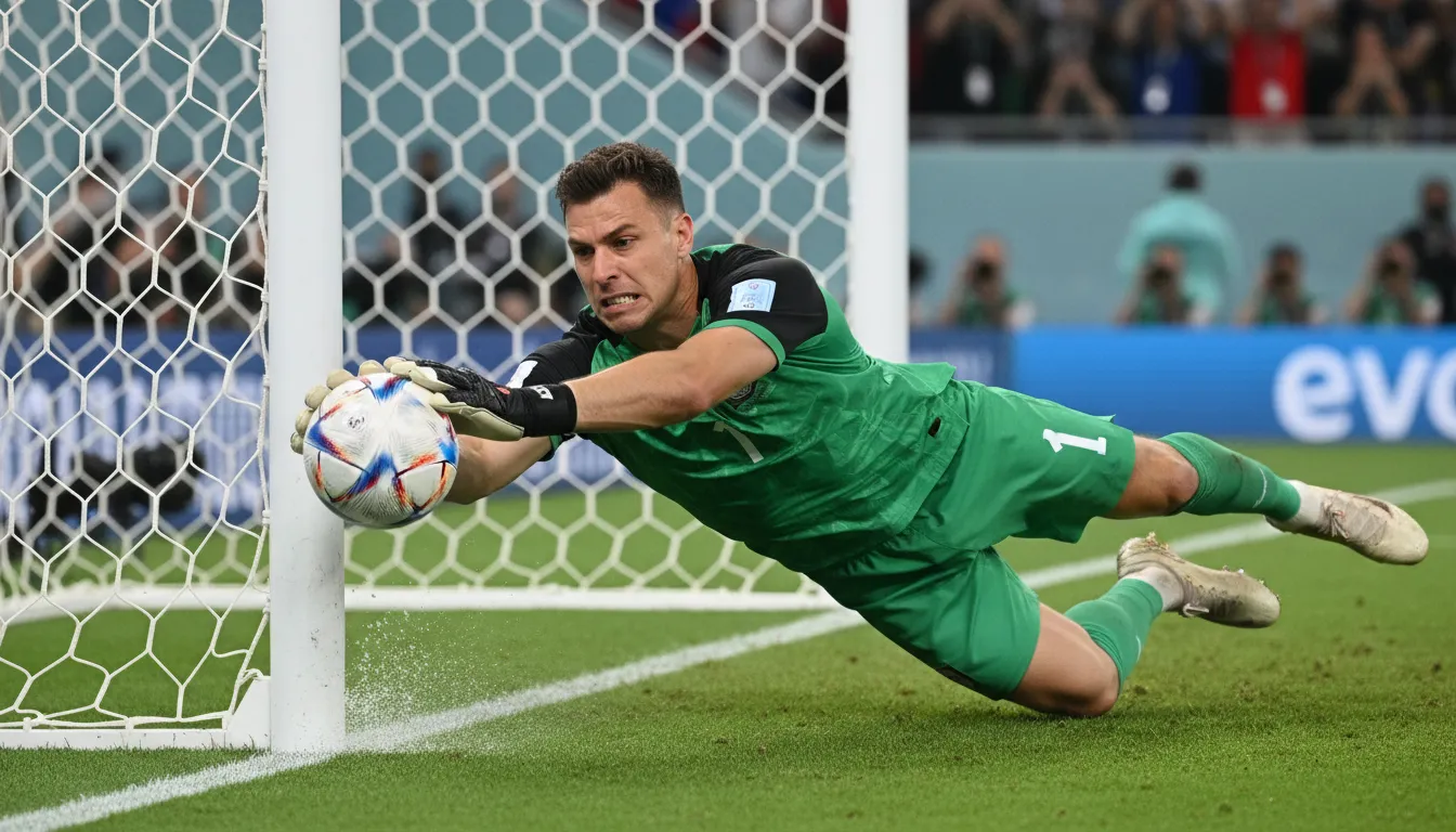 Goleiro faz defesa crucial, um dos melhores momentos copa 2026 hoje, em disputa tensa de pênaltis.
