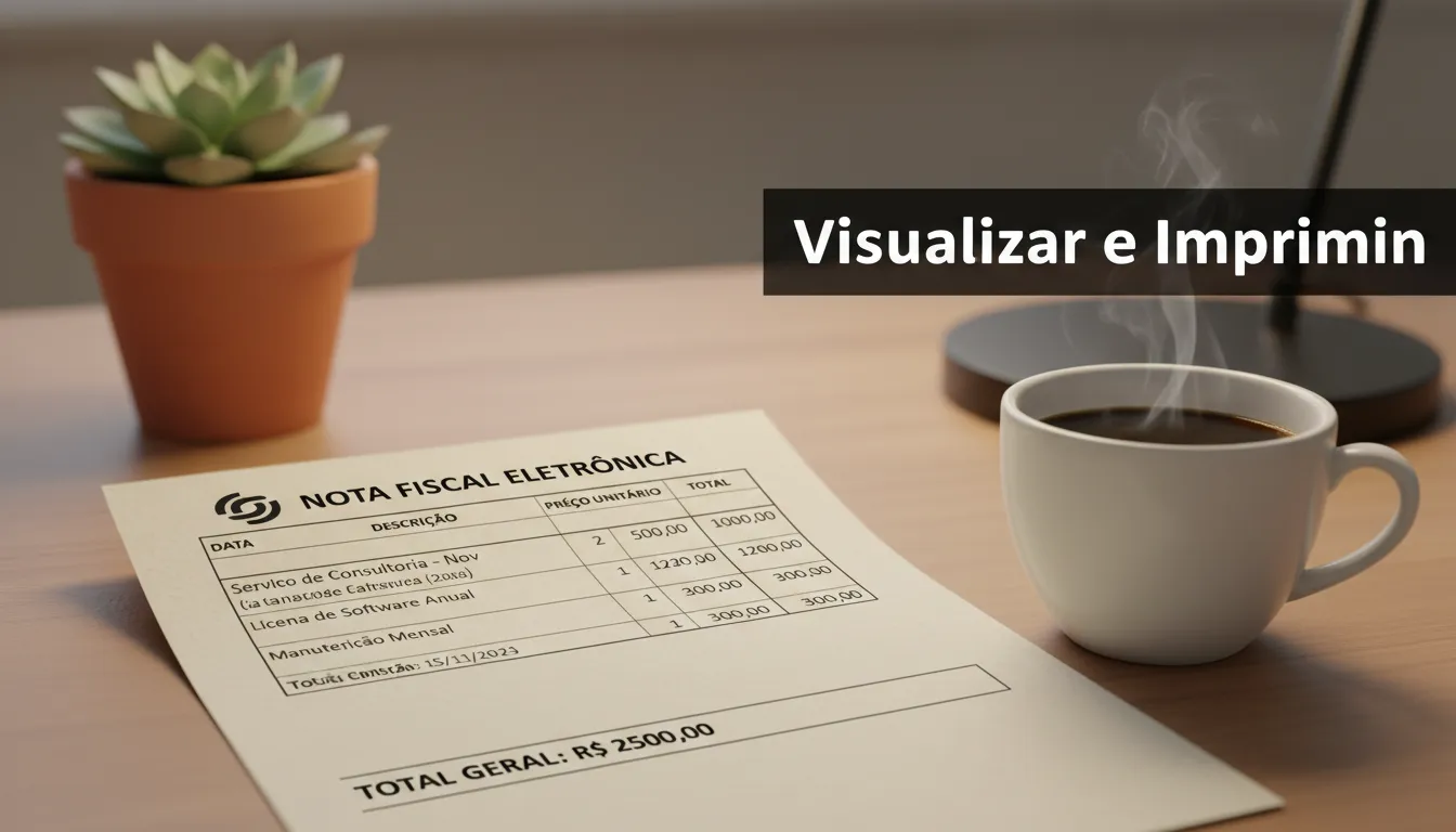 Uma nota fiscal impressa ao lado de uma xícara de café em uma mesa de escritório.