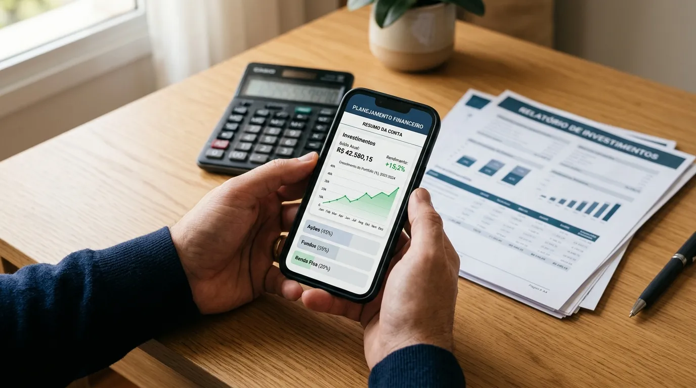 Simulação digital para o financiamento de van usada para autônomo pelo celular em escritório organizado.