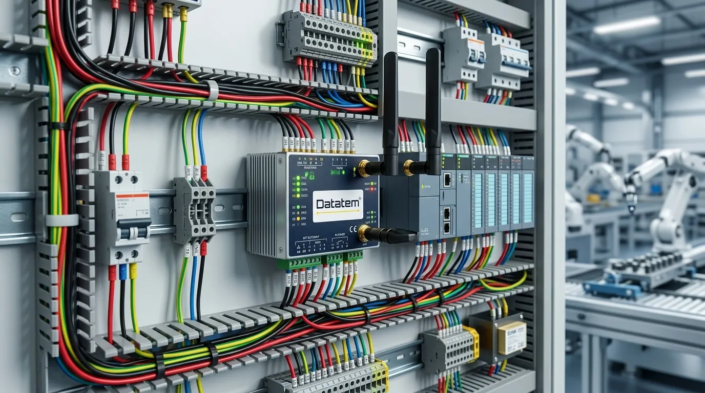 Painel de automação industrial com CLP integrado ao sistema supervisório para coleta de dados.