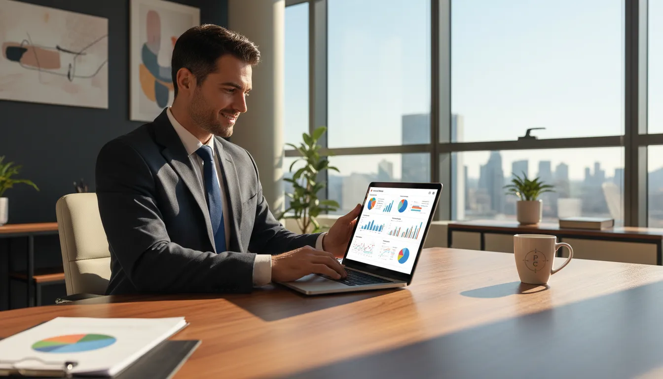 Empresário gerencia suas finanças online após entender Como abrir conta bancária nos EUA.