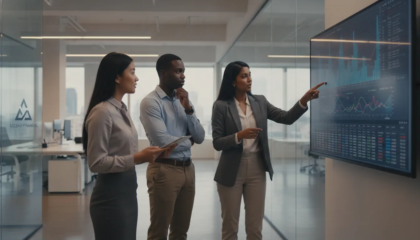 Especialistas analisando dados financeiros para construir histórico financeiro positivo e melhores condições.