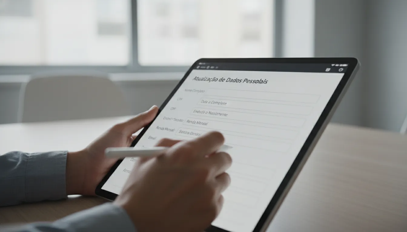 Pessoa realizando atualização de dados cadastrais para melhorar score de crédito