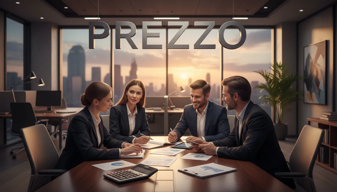 Profissionais em ambiente de escritório discutindo documentos financeiros sobre calculo de ferias, com foco em trabalho em equipe e expertise.