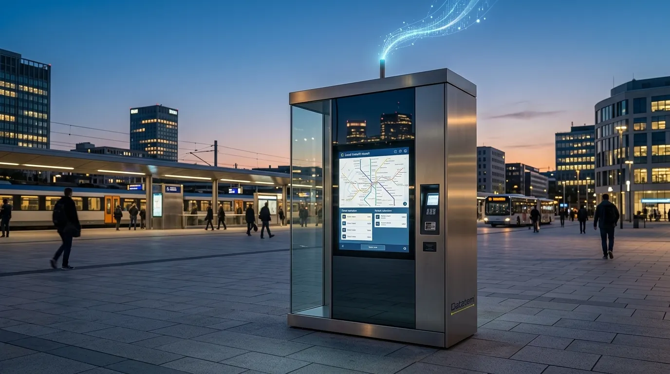 Totem de pagamento ao ar livre com conectividade IoT em area urbana