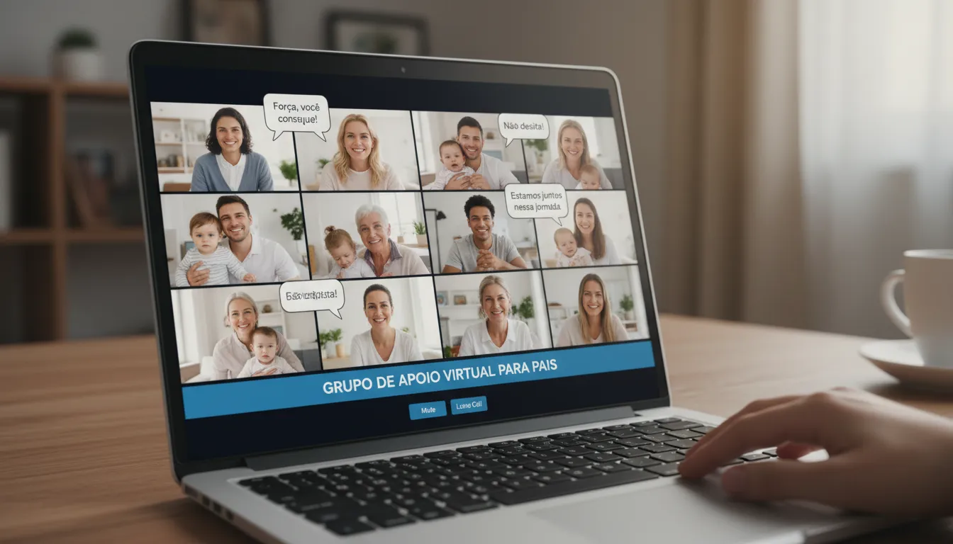 Grupo virtual de pais compartilhando experiências sobre autismo com o suporte de psicólogo online.