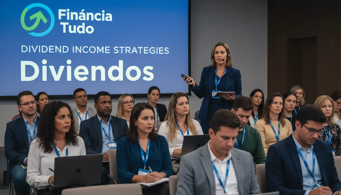 Pessoas participam de seminário da Financia Tudo sobre estratégias para obter renda passiva com ações que pagam dividendos.