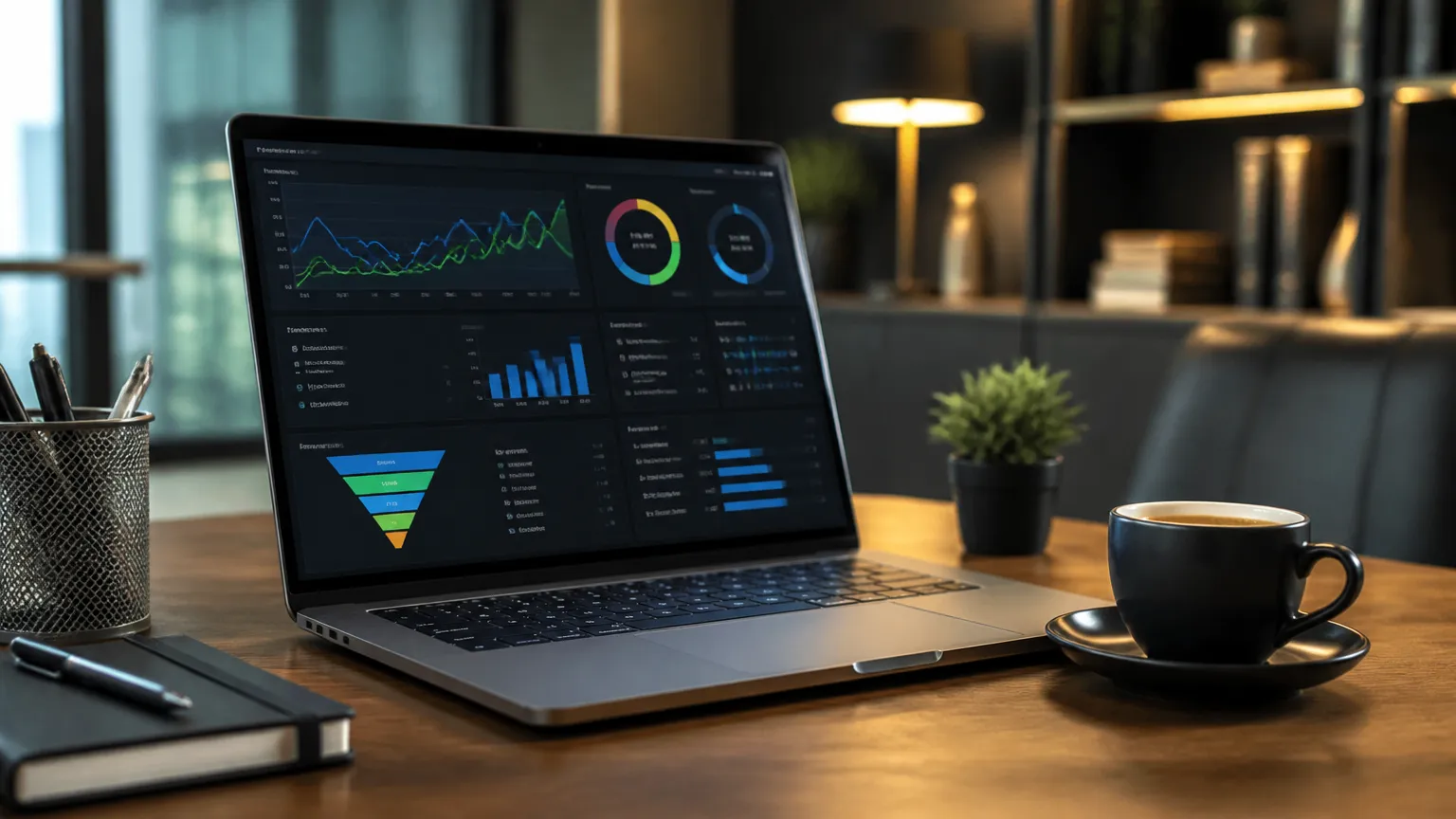 Painel de métricas empresariais impulsionado por automação de dados.