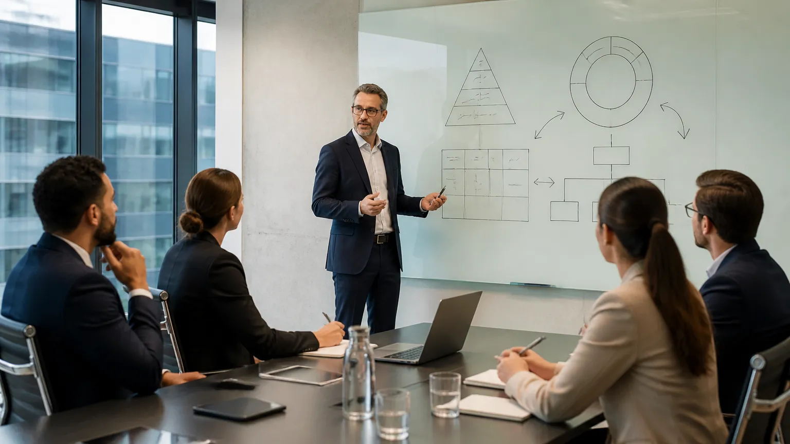 Consultoria corporativa apresentando estrutura de compliance e requisitos da ISO 37301.