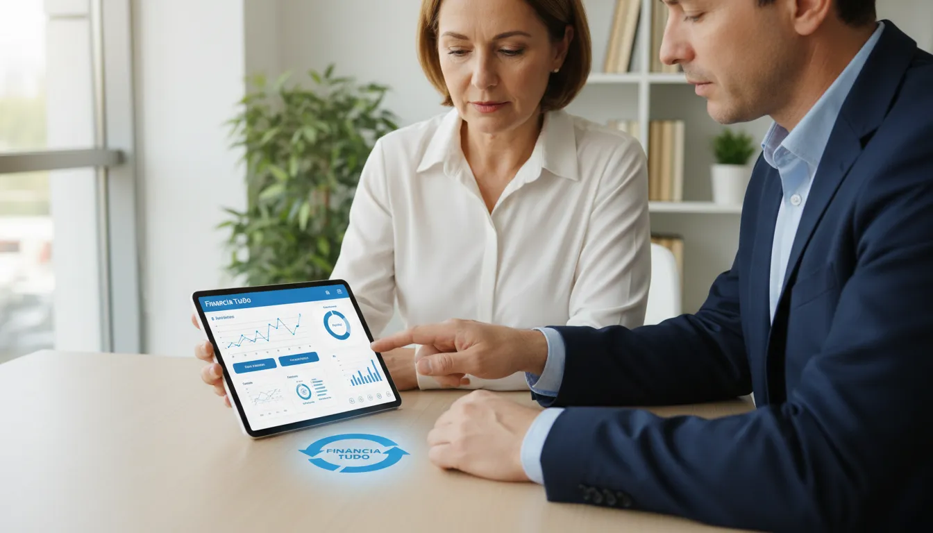Consultor financeiro da Financia Tudo auxiliando cliente na renovação de frota caminhão com soluções personalizadas.