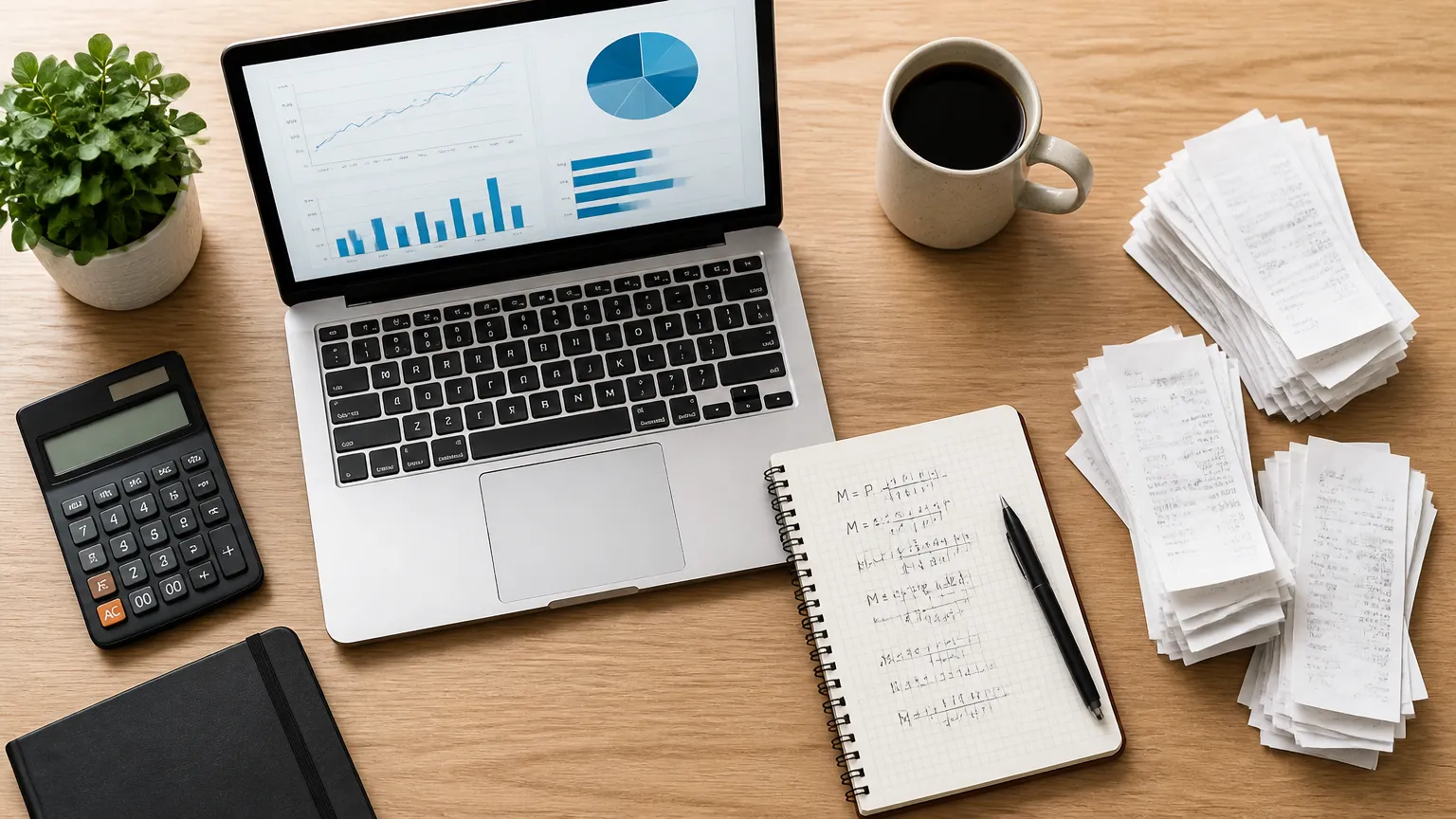 Mesa de trabalho com planilhas sobre como calcular custo total de parcelamento financeiro.
