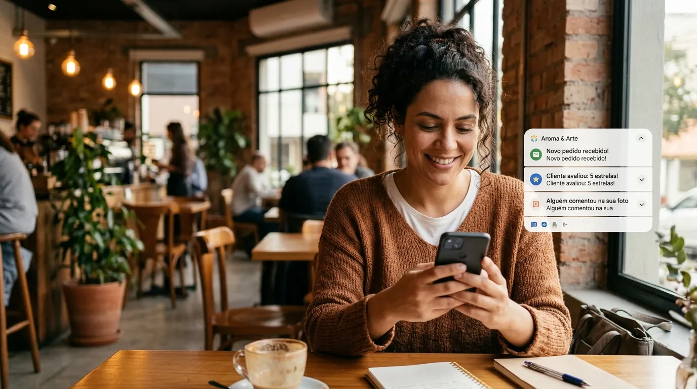 Empresaria sorri ao acompanhar o fluxo de leads no sistema de atendimento automatizado 24 horas pelo celular