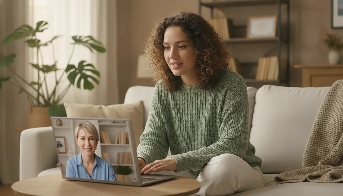 Pessoa em terapia online com psicólogo, encontrando apoio para lidar com ansiedade e descontrole emocional da Copa do Mundo.