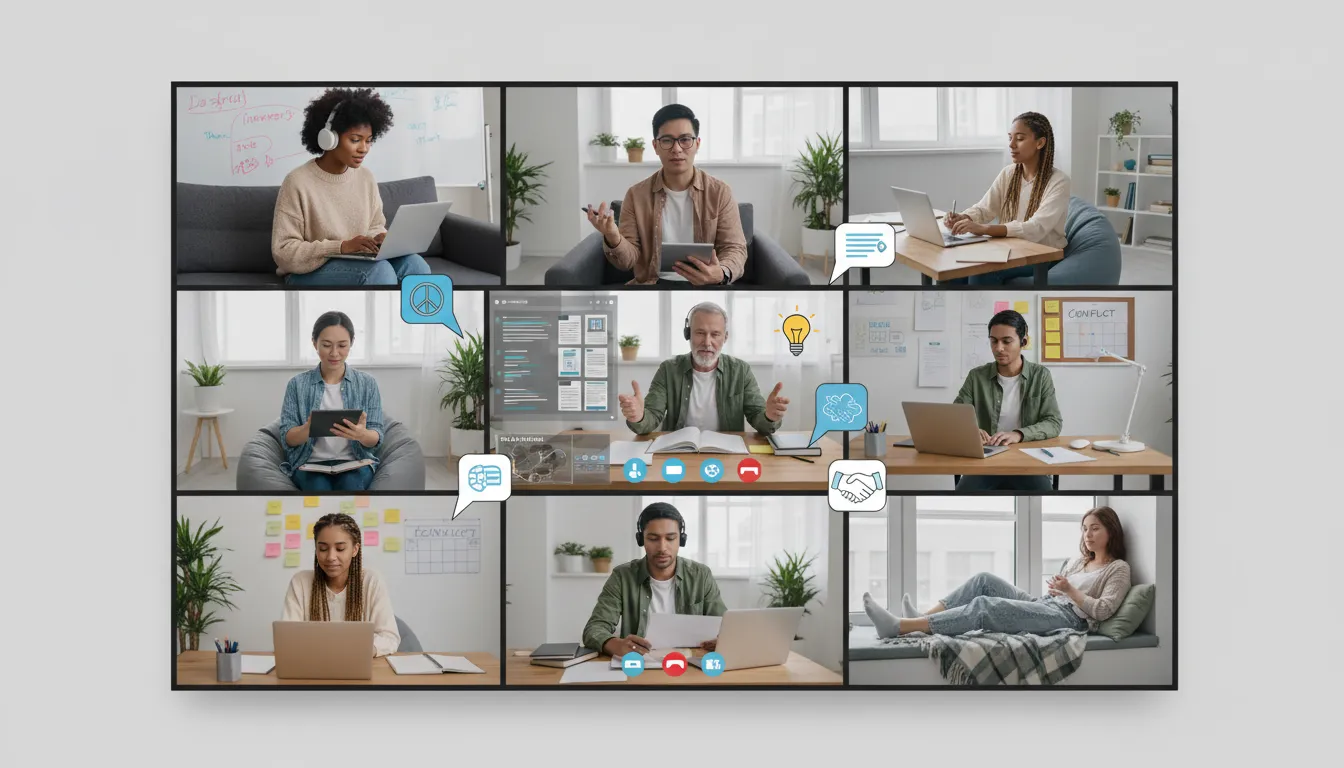 Mediação de conflitos online reunindo pessoas diversas em ambiente digital seguro