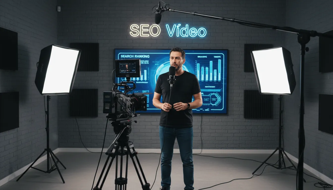 Equipamentos de vídeo profissional capturando imagens de alta qualidade, demonstrando o uso do SEO no marketing pessoal em vídeos para YouTube.
