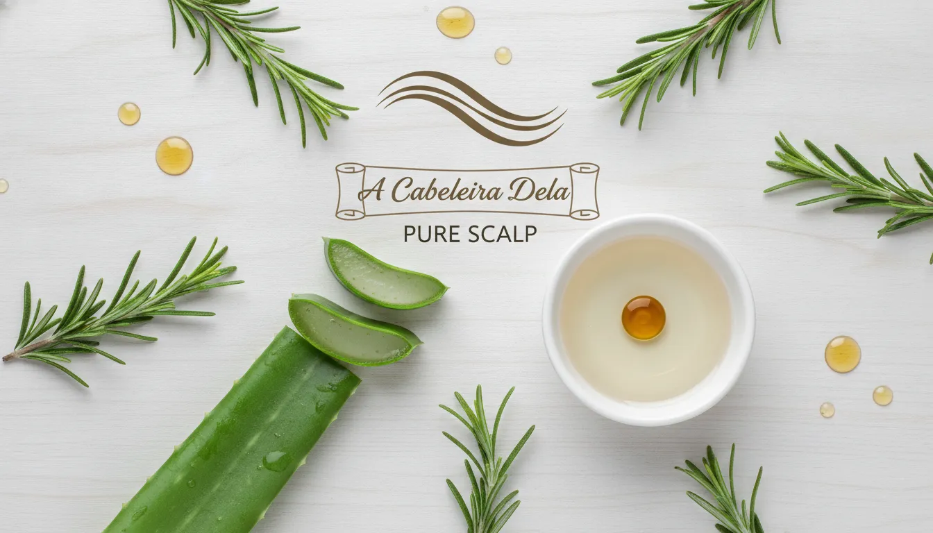 Ingredientes naturais como aloe vera e alecrim, essenciais para um couro cabeludo saudável e crescimento forte.