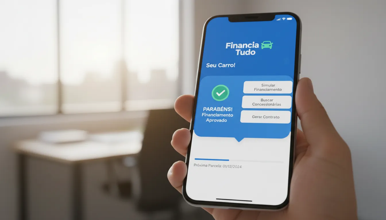 Interface intuitiva do app Financia Tudo, que facilita o planejamento financeiro para a compra do carro, exemplificando porque consórcio de carro vale a pena.