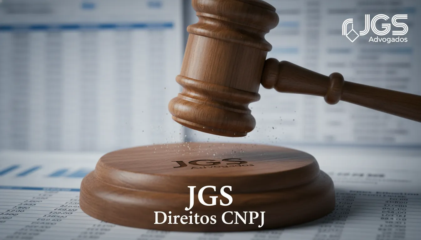 Gavel simbolizando ação legal relacionada ao crédito bancário empresa e direitos do CNPJ em caso de endividamento, com JGS Advogados.