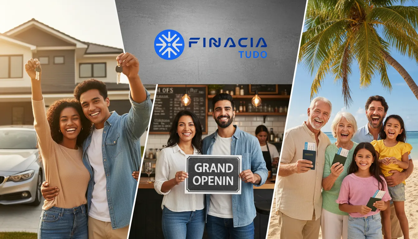 Pessoas felizes alcançando objetivos financeiros com a ajuda de um empréstimo com carro alienado da Financia Tudo.