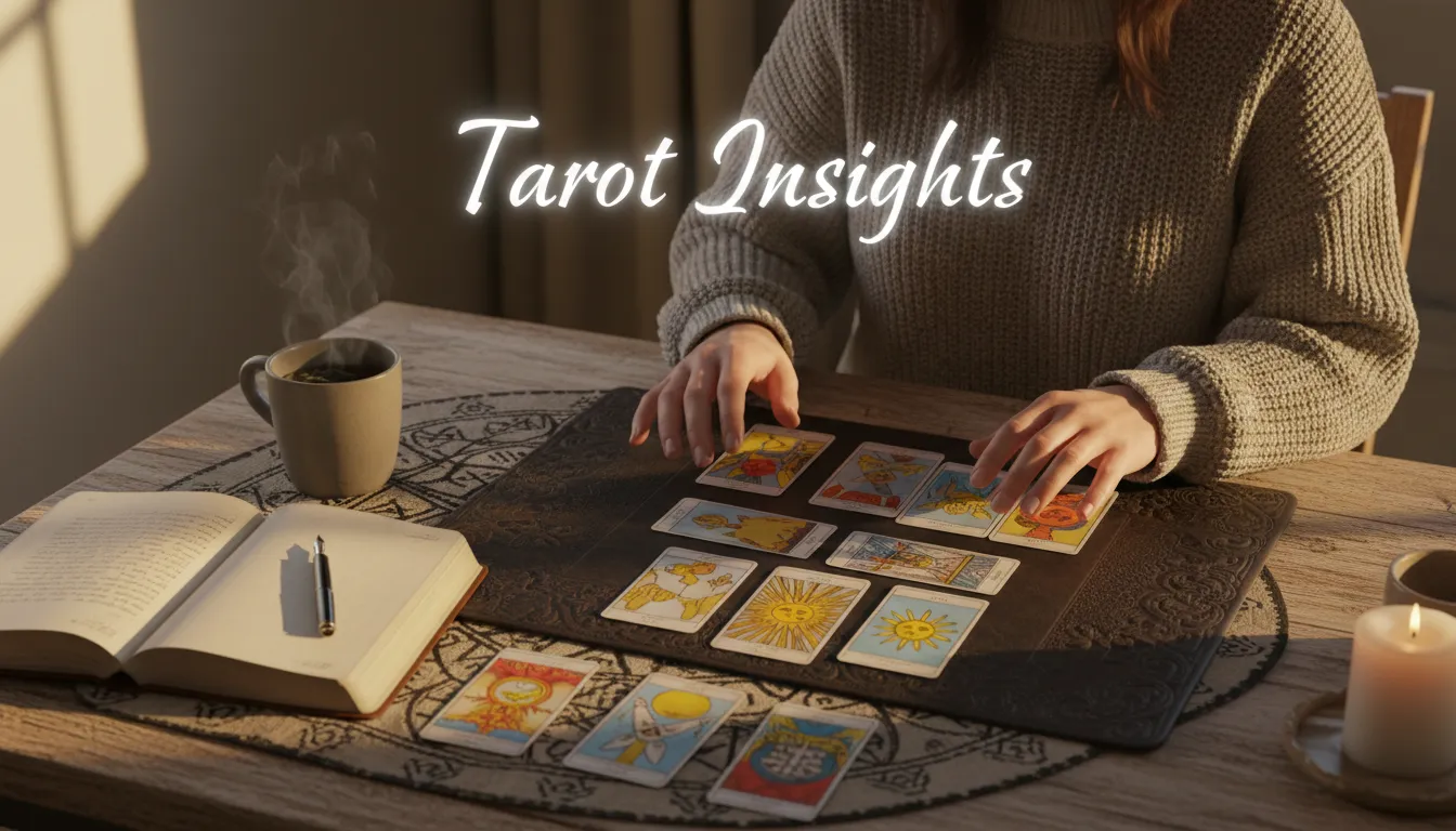 5 Dicas de Como o Tarot pode revolucionar sua vida pessoal, Descubra! Leitura de tarot em mesa de madeira, simbolizando insights e autoconhecimento, para tarot revolucionar vida pessoal. Caderno e caneta ao lado.