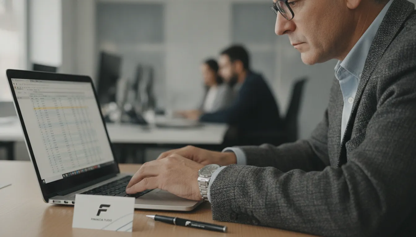 Contador focado analisando documentos, descobrindo novas fontes de renda para contadores.