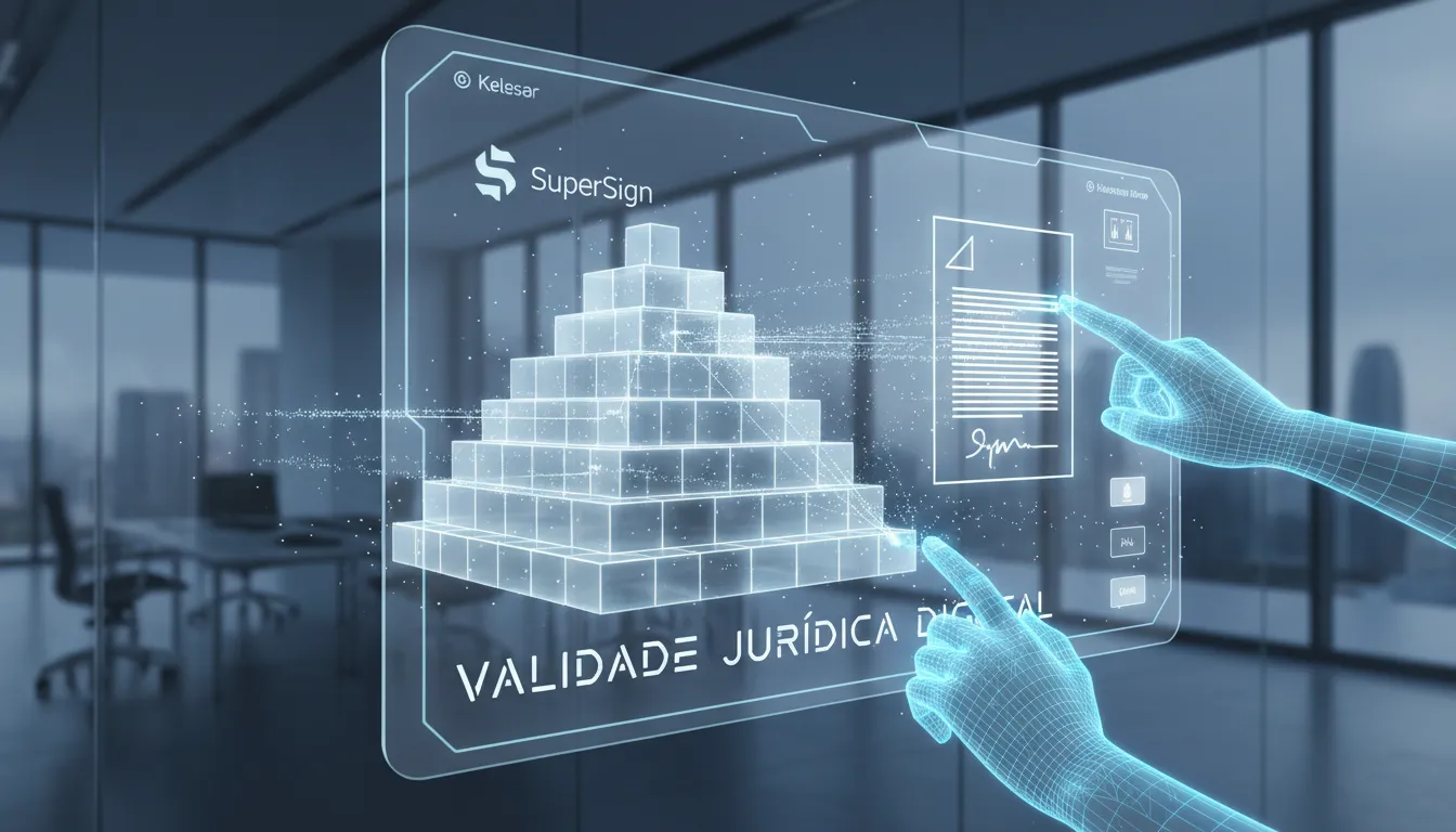 Plataforma SuperSign garantindo a validade jurídica de contratos digitais, com a (pirâmide de Kelsen) como base.