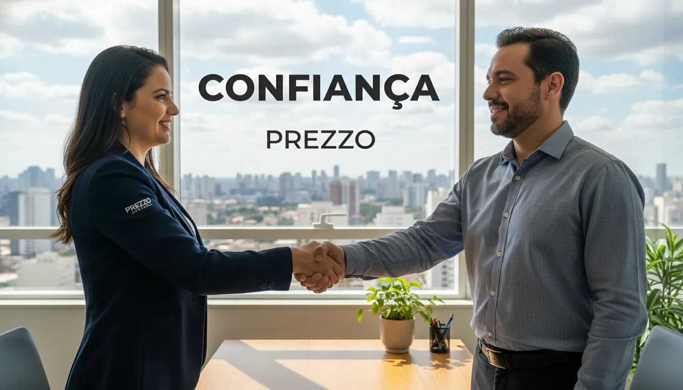 Aperto de mãos entre um consultor da Prezzo Contábil e um cliente satisfeito, representando a confiança na Abertura de Empresa no Paraná.