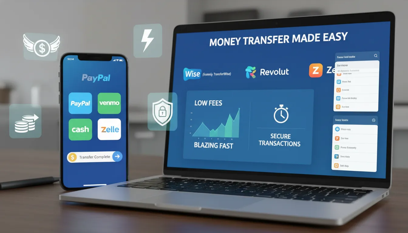 Aplicaciones y plataformas digitales mostrando transferencia de dinero, foco en seguridad y bajo costo.