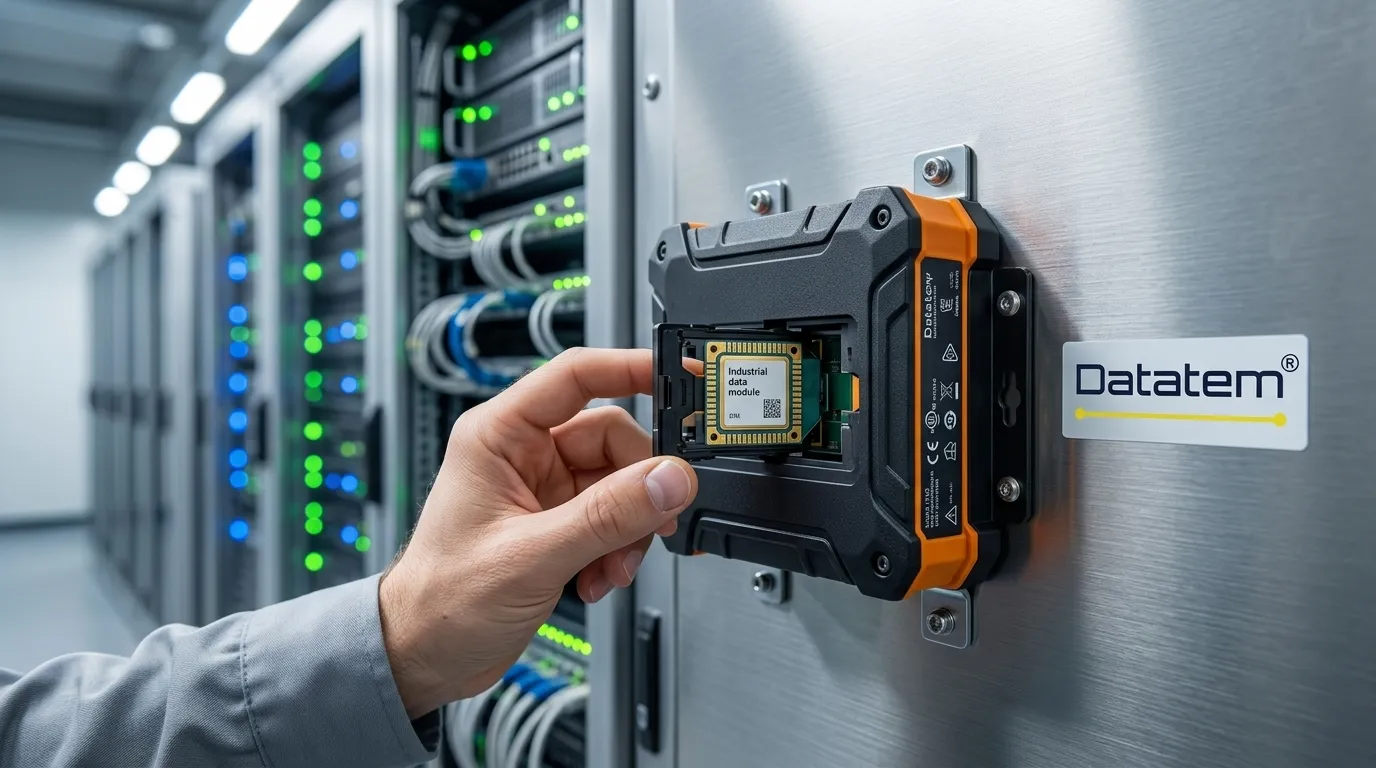 Roteador industrial recebendo chip de dados para conectividade estável