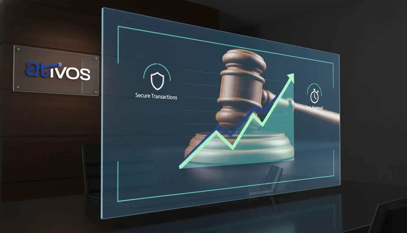 Plataforma digital segura mostrando gráfico crescente e selo de aprovação, destacando como antecipar precatório.