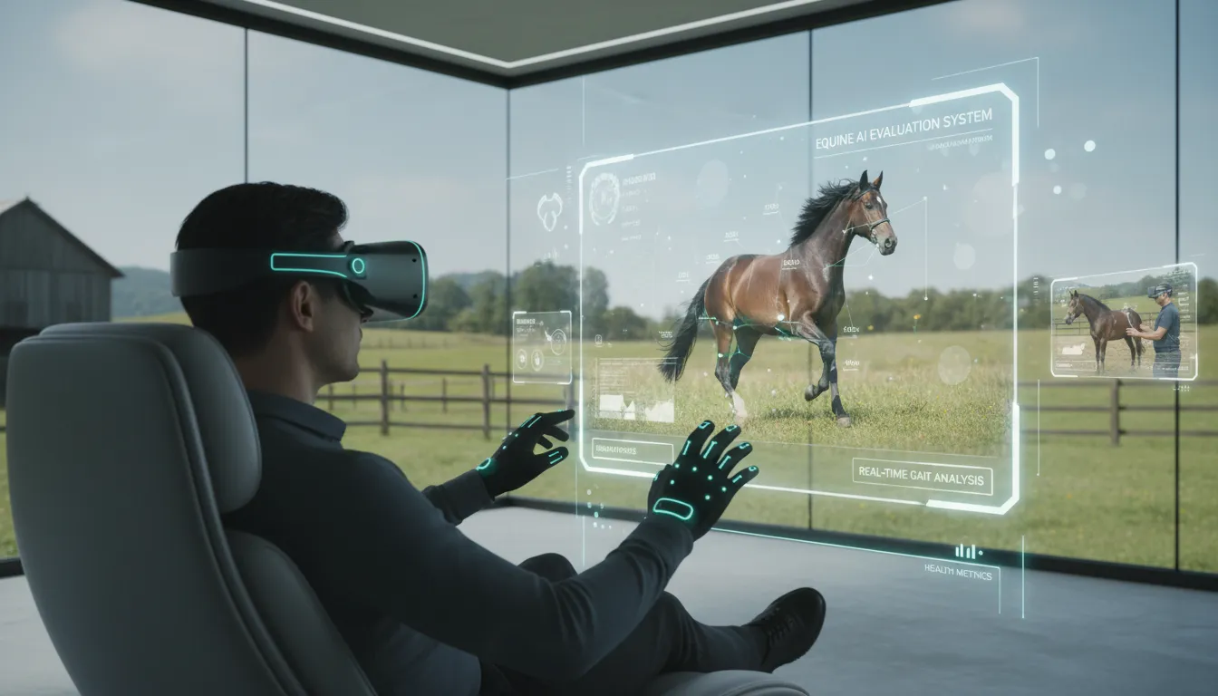 Pessoa avalia cavalo a distância usando tecnologia avançada e realidade aumentada