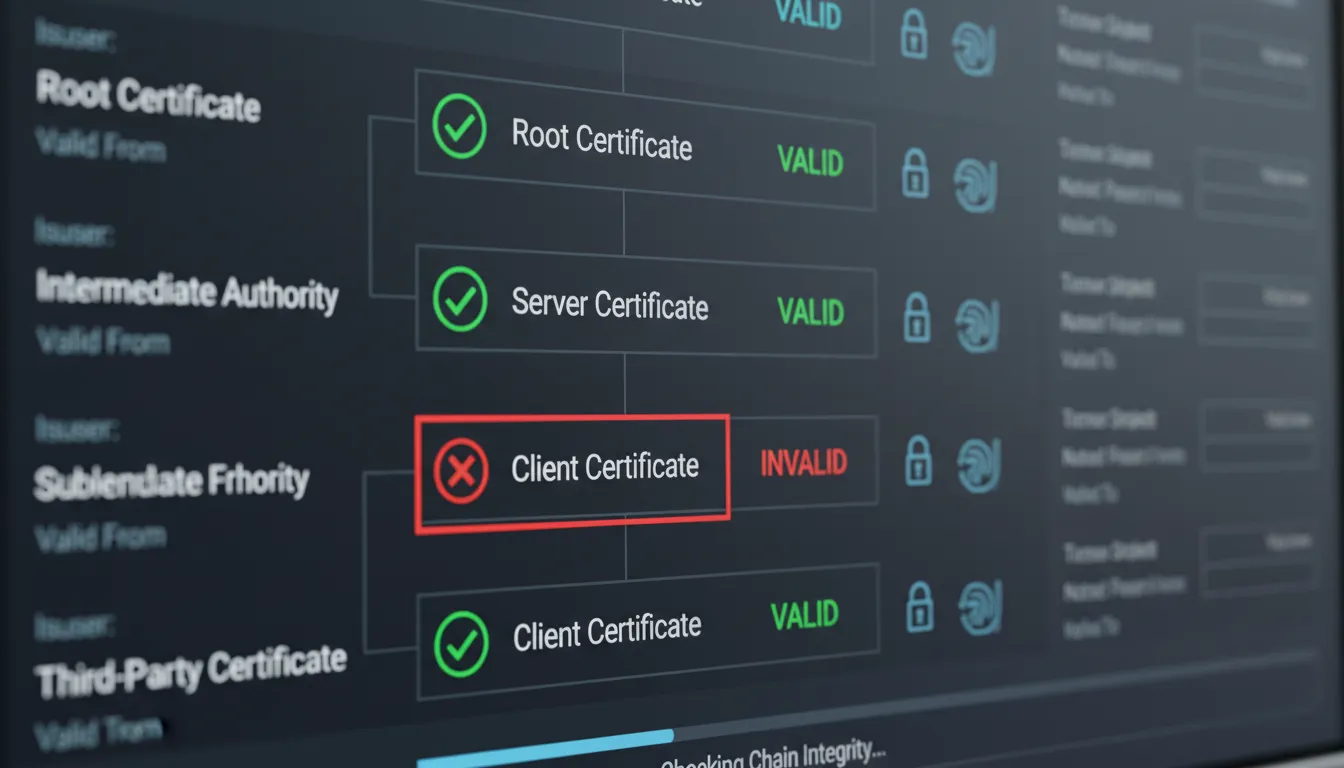 Tela exibindo validação e status de certificado digital em destaque