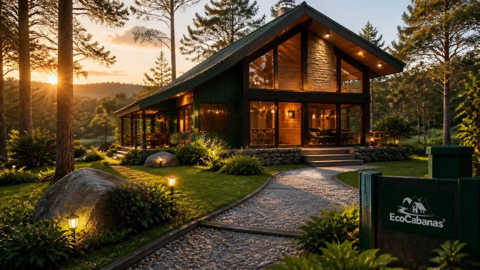 Fachada moderna com tons escuros e cores para casa de campo.