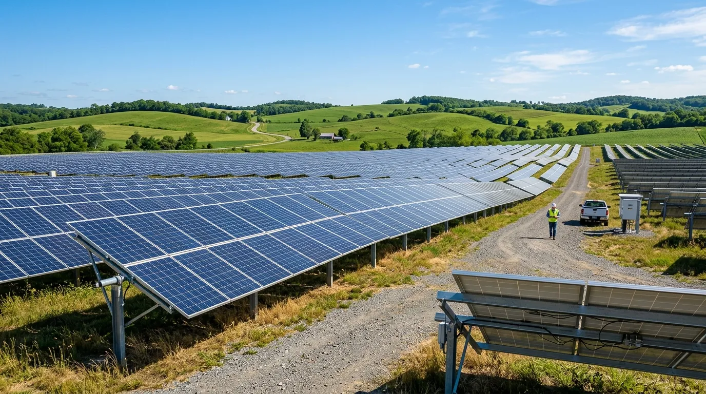 Grande parque de geracao mostrando como energia solar por assinatura vale a pena para o meio ambiente.