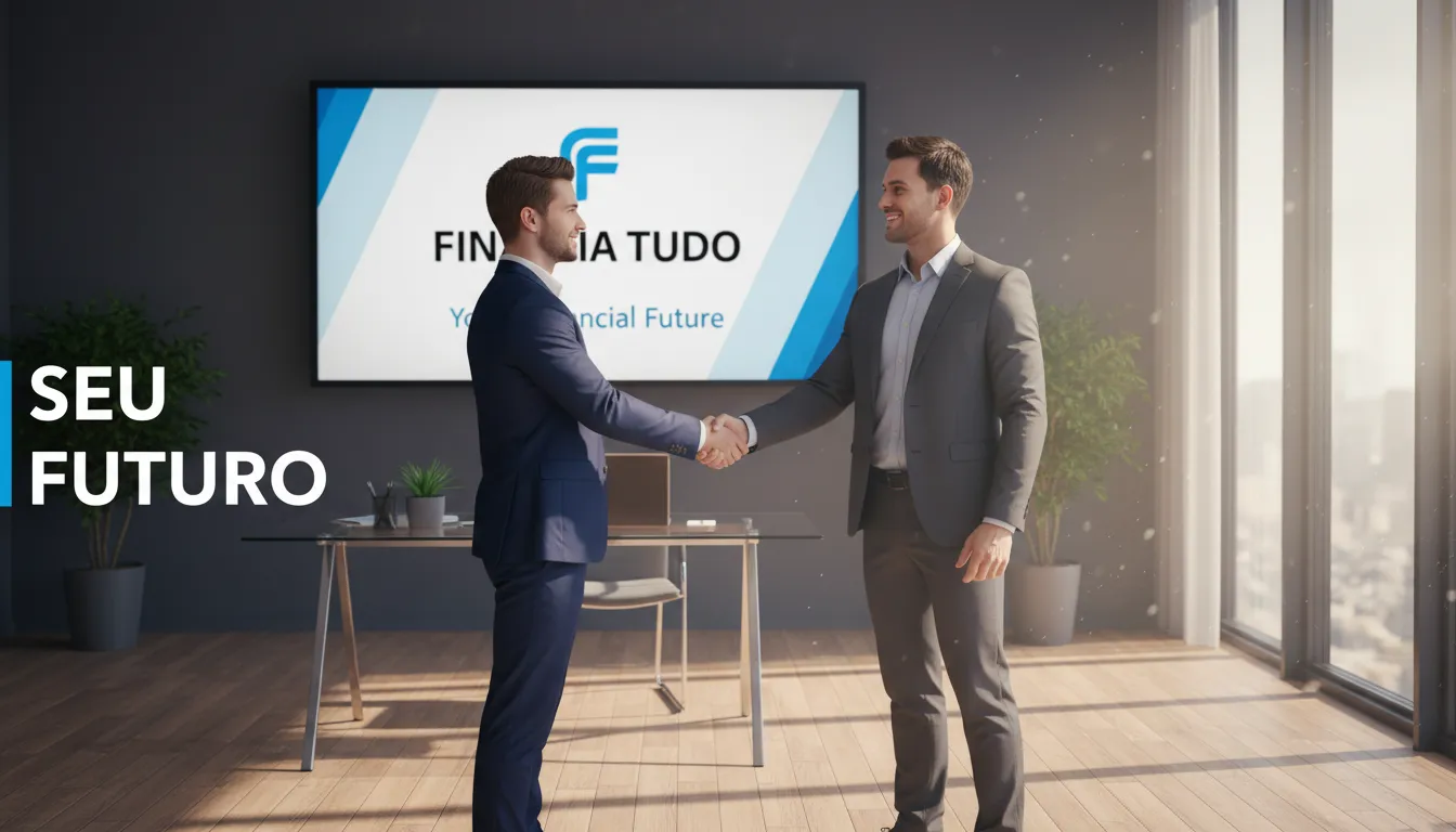 Aperto de mão entre um cliente e um consultor financeiro da Financia Tudo, simbolizando a parceria para um futuro financeiro seguro com o empréstimo com terreno urbano em garantia.