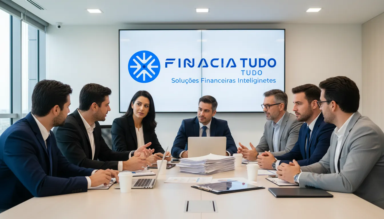 Especialistas financeiros da Financia Tudo colaborando para encontrar a melhor solução de refinanciamento de caminhão financiado para seus clientes.